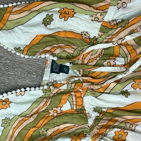 Wild Fable Strappy Mini Dress XS White Green Yellow Retro Floral Boho Summer - Picture 2 of 6